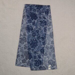 vintage scarf, navy blue sheer chiffon long floral scarf
